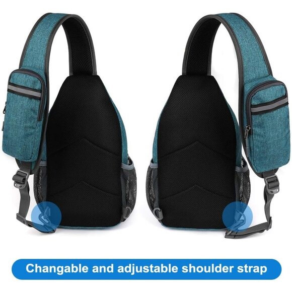 Waterfly Men Women Teal Blue Crossbody Adjustable Strap Hiking Sling Backpack - Picture 5 of 7